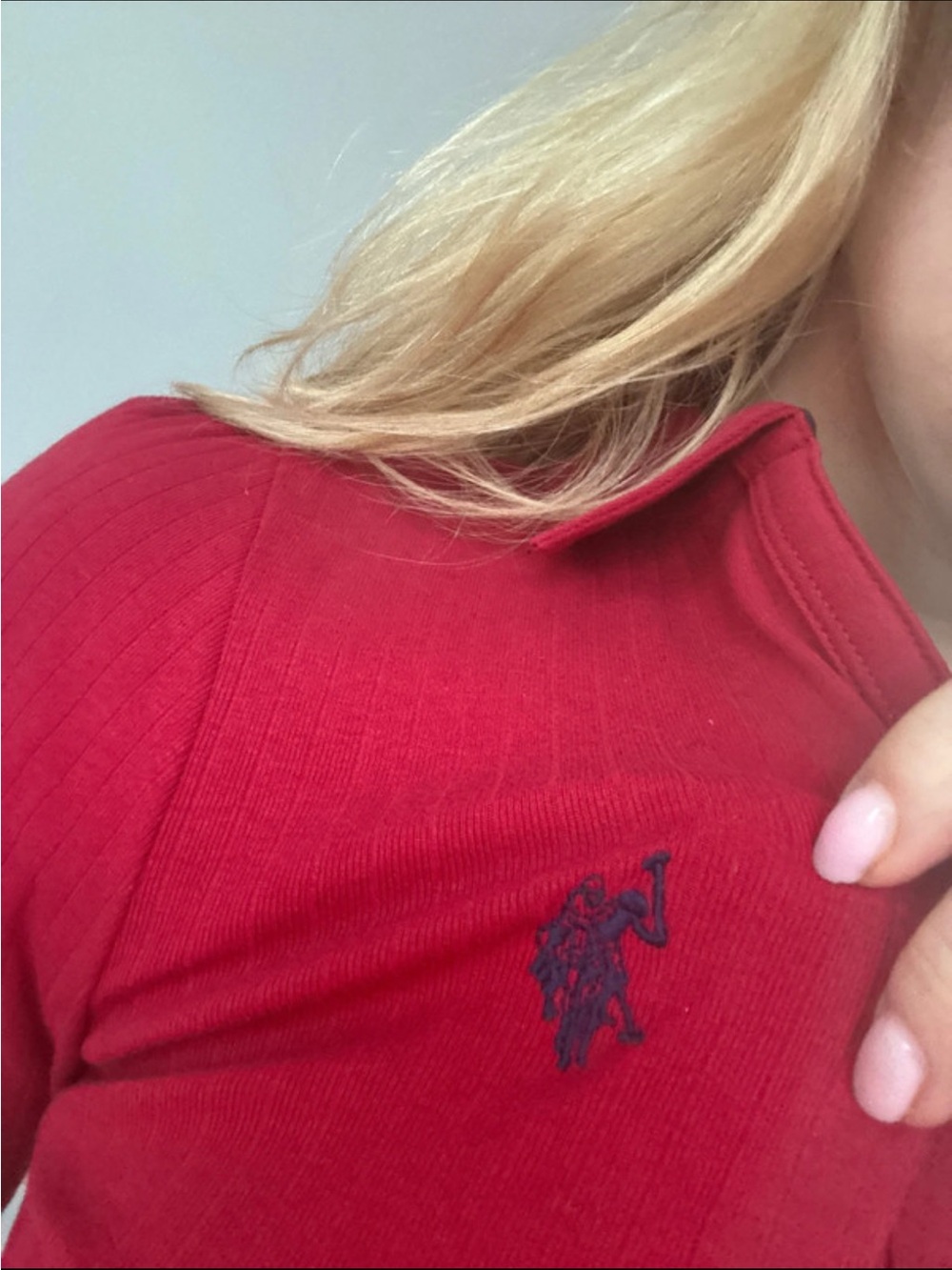 U.S. Polo Assn. Red Ribbed Long-Sleeve Polo Henley - Picture 3 of 4